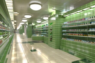 Naklejka premium Green Tile Supermarket Interior Design