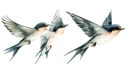 Obraz premium Three watercolor swallows on a white background