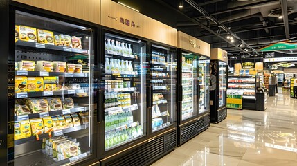 Refrigerated Food Display In Supermarket Store