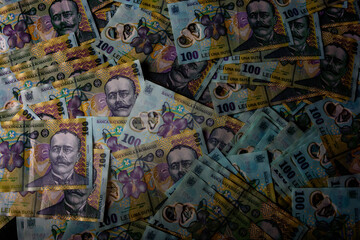 Fototapeta premium LEI money banknotes, detail photo of RON