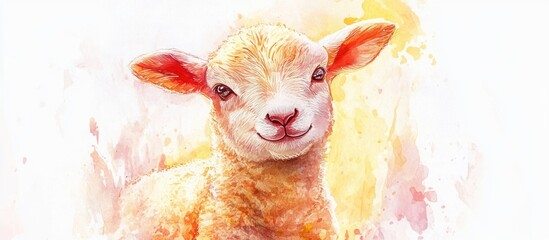 Fototapeta premium Watercolor artwork depicting a winking lamb