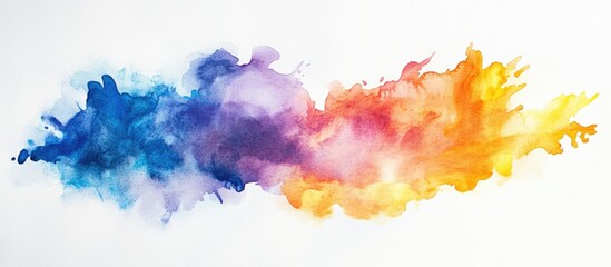 Watercolor artwork in blue purple orange and yellow on white paper