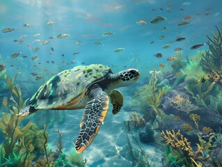 Obraz premium Thriving Marine Ecosystem with Vibrant Ocean Wildlife in Pristine Underwater Seascape