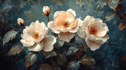 Serene Floral Artwork with Delicate Petals and Subtle Tones on Neutral Background for Text Overlay