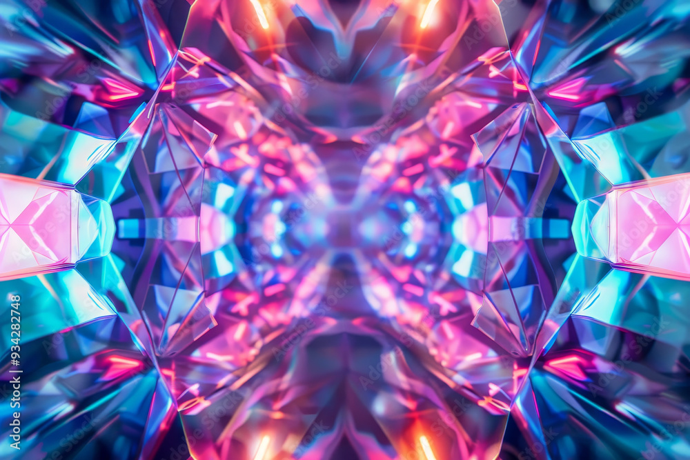 Sticker A colorful, abstract image of a diamond-shaped structure with a pink