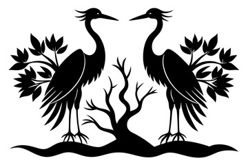 Heron Fantasy Moonscape - Surreal Vector Illustration