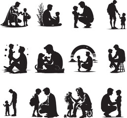 Father and children silhouette design collection