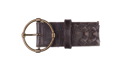 old leather men belt for trousers isolated on white background