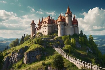 Fototapeta premium An old medieval castle on the mountain.