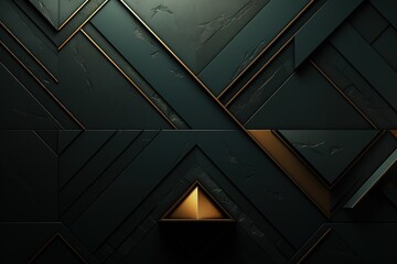Obraz premium Dark green and gold geometric pattern with a triangle in the center.