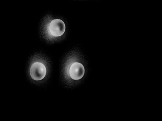 Fototapeta premium Connect the Three Dots: Round Light Bulbs on the Wall Forming a Triangle – Playing in the Dark, Minimalism