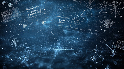 A blackboard with complex mathematical formulas floating in the air