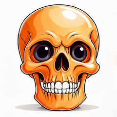 Fototapeta premium Stylized, cartoonish depiction of a human skull with a bright orange color and exaggerated facial features.