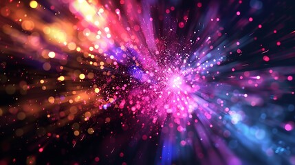 Dynamic lighting effect with vibrant bursts on a black background