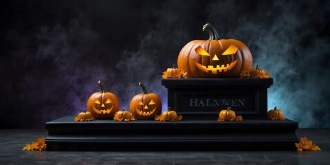 Halloween.Pumpkins on a dark background.Festive pumpkins.