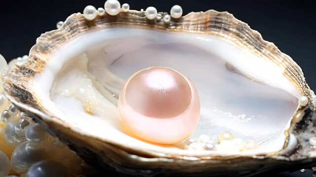 fresh pink pearl in an oyster shell