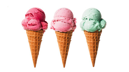 Set of ice cream cones isolated on transparent background