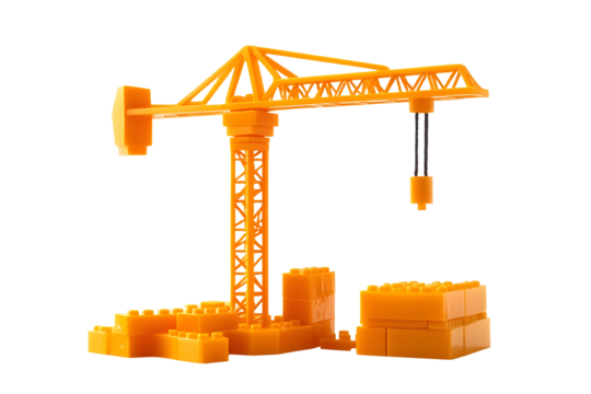 yellow toy construction crane with weights isolated png transparent background - Powered by Adobe