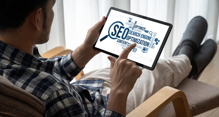 SEO search engine optimization for modish e-commerce and online retail business showing on computer...