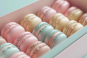 Fototapeta premium A box of assorted colored macarons