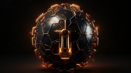 Global cybersecurity  globe with digital padlock on circuit board in dark background