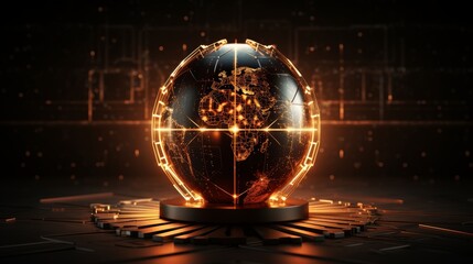 Global cybersecurity symbol  globe with digital padlock on circuit board in dark background