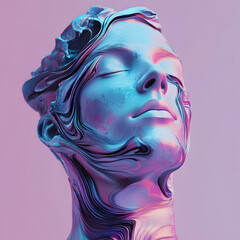 man head in 3D abstract style, blue, pink and violet tone