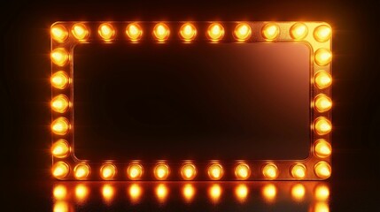 A glowing rectangular frame with bright orange bulbs in a retro marquee style.