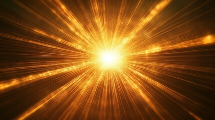 A radiant abstract scene featuring a powerful burst of golden light, emitting dynamic rays and particles.
