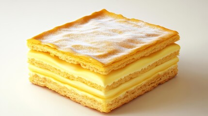 Fototapeta premium Custard slice, detailed texture with soft layers, white background, 3D illustration