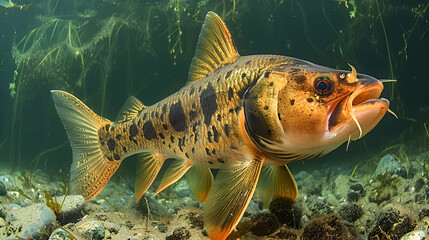 Amazon Armored Catfish swimming in clear waters, its unique body structure and armor visible
