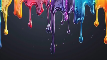 Naklejka premium Colorful liquid dripping down in a dark background.