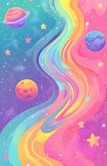 Fototapeta premium Rainbow Galaxy with Planets and Stars.