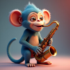 A funny Monkey is playing a saxophone with jazz vibes