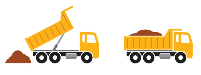 yellow dump truck silhouette symbols tipping dirt side view transparent background © Marty's Art