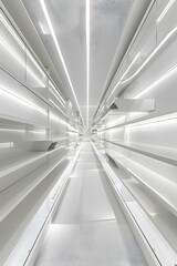 Obraz premium White Corridor with Shelves and Bright Lights