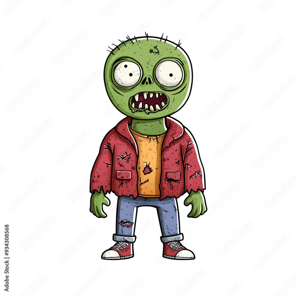 Canvas Prints Cartoon zombie with torn clothes and a goofy walk looking friendly isolated on a transparent background 