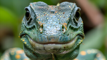 Fototapeta premium Amazon Basilisk Lizard face, its eyes and skin texture detailed