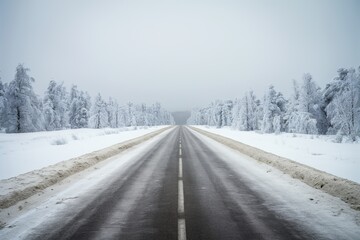 Obraz premium Straight road covered with snow and ice at winter