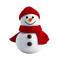 Friendly cartoon snowman with a red scarf and carrot nose smiling warmly isolated on a transparent background 