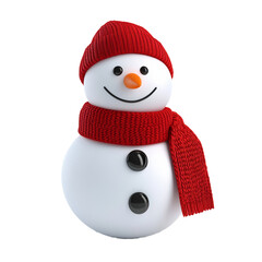 Friendly cartoon snowman with a red scarf and carrot nose smiling warmly isolated on a transparent background 