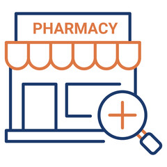 Search Pharmacy by Location Icon Design. Representing Pharmacy Locator. Find Pharmacy. Vector icon.