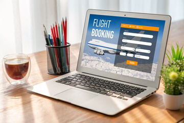 Online flight booking website provide modish reservation system . Travel technology concept .