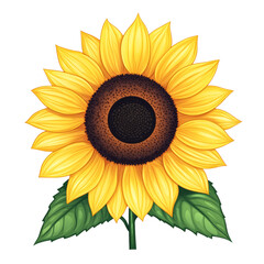 Fototapeta premium Radiant vector style sunflower with large golden petals and dark center isolated on transparent background 