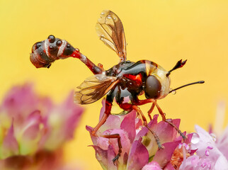 Helle Stieldickkopffliege (Physocephala vittata) im Regen