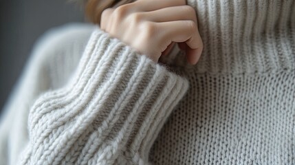 Cozy Up: A Soft Oversized Light Gray Turtleneck Sweater with Ribbed Texture - Perfect for Sports Interior Decor or Fashion Posters Showcasing Comfort and Style!