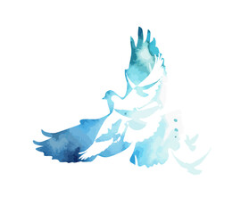 Abstract flying blue birds. hand drawing. Not AI. Vector illustration.