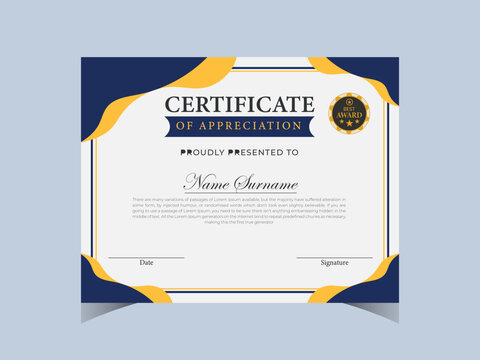 
Blue and gold certificate Design of achievement template
