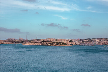 Skyline of the beautiful coastal cityscape of Valletta, Malta, Mediterranean Sea