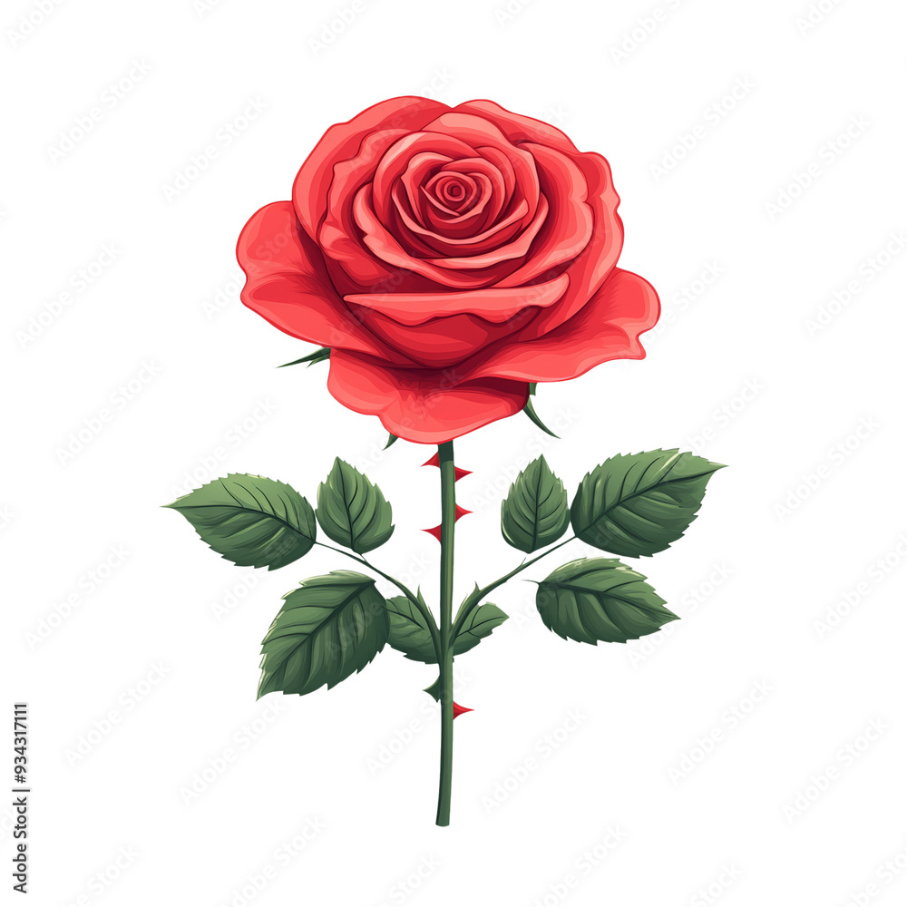 Canvas Prints Vibrant vector style red rose with elegant petals and thorns isolated on transparent background 